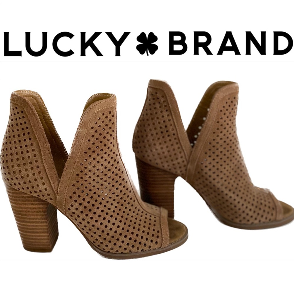 LUCKY BRAND - Brown Suede Peep Toe Booties